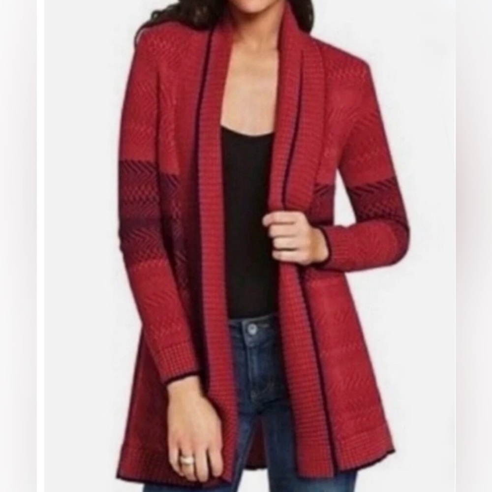 CAbi Red and Navy Women's Cardigan Open Front Sweater (S/M)